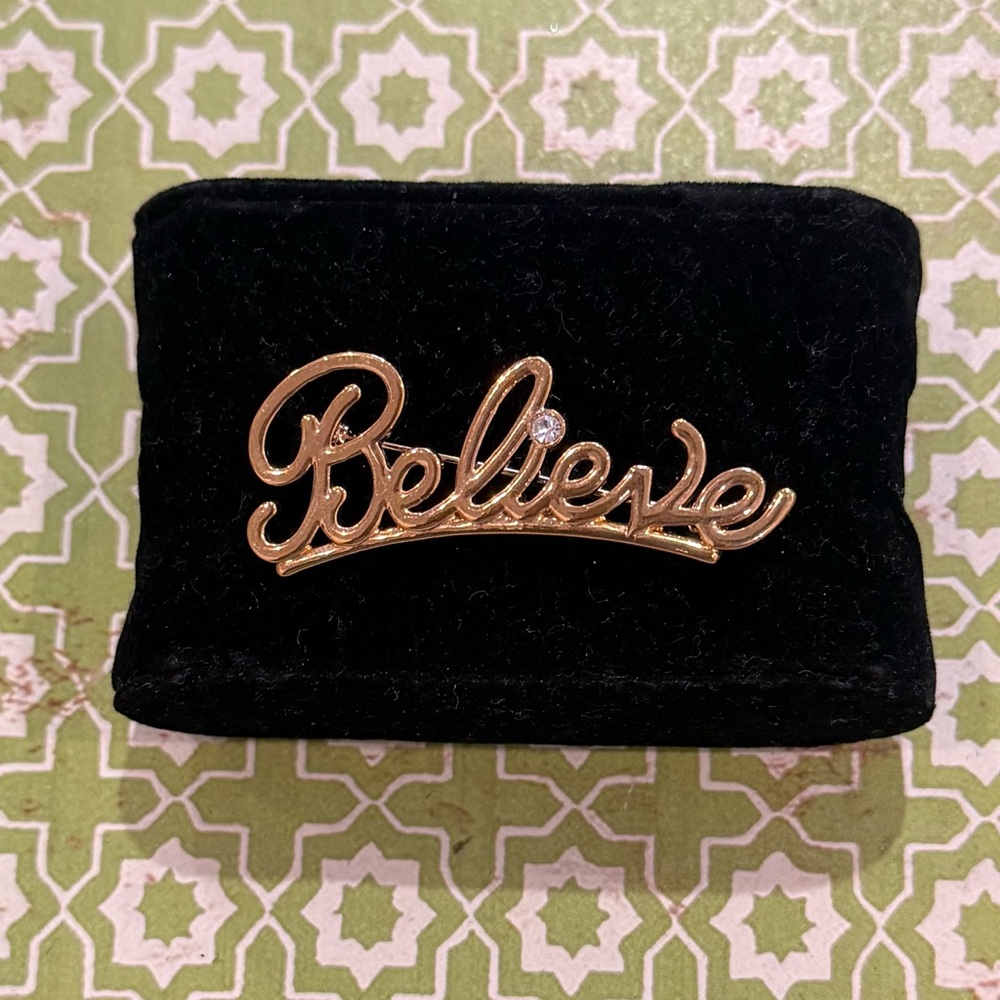 Avon Gold-Tone “Believe” Script Pin with Crystal Accent – Vintage — NEW
